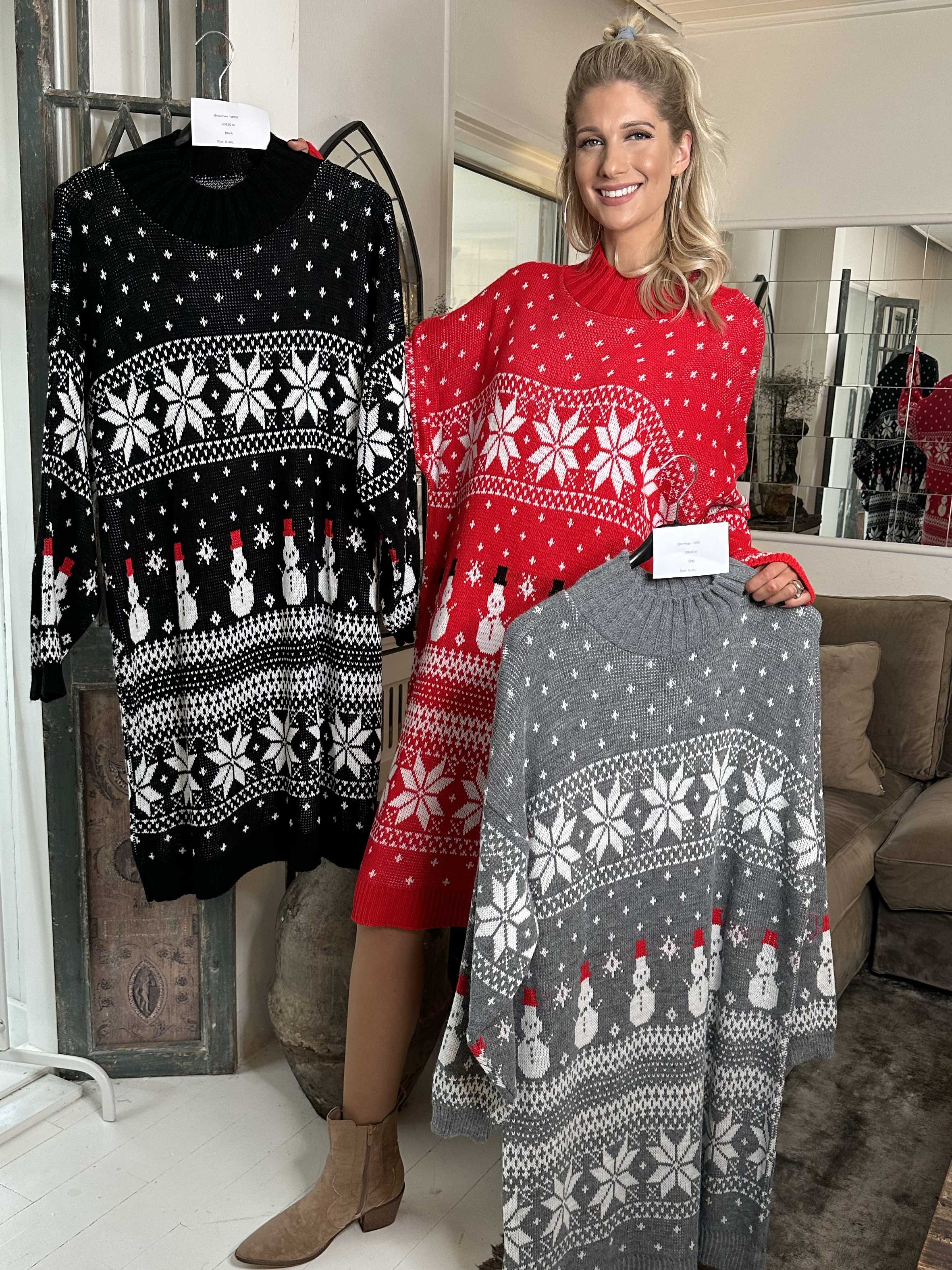 Snowman - Stickad julklänning med snögubbar och snöflingor